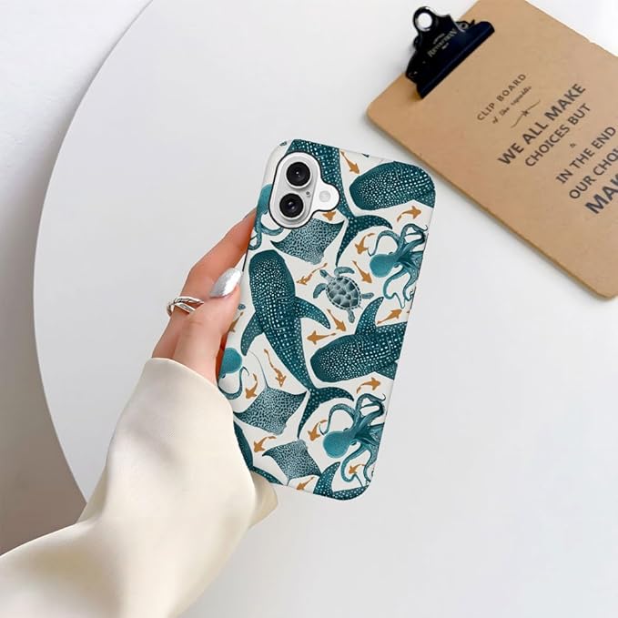DAIZAG Case Compatible with for iPhone 16,Octopus Turtle Manta Ray Whale Phone Case for iPhone 16 for Girl Women Boy Men