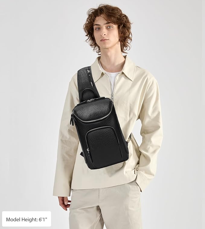 LANNSYNE Vintage Full Grain Leather Sling Bag Crossbody Chest Daypack