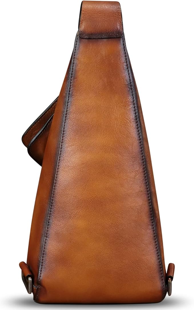 Genuine Leather Sling Bag for Men and Women Vintage Full Grain Leather Sling Purse Chest Daypack Over Shoulder Crossbody Bag (Brown)