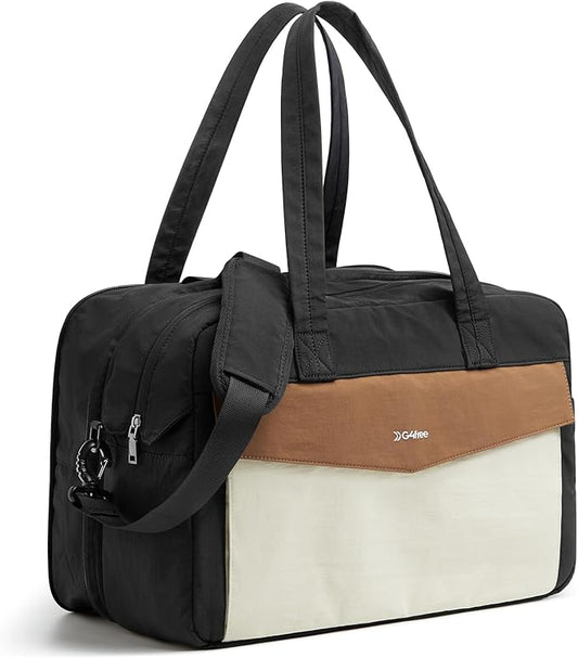 G4Free Expandable Duffle Bag for Travel Weekender Overnight Carry On Tote Duffel Bags for Men Women (Black&Brown)