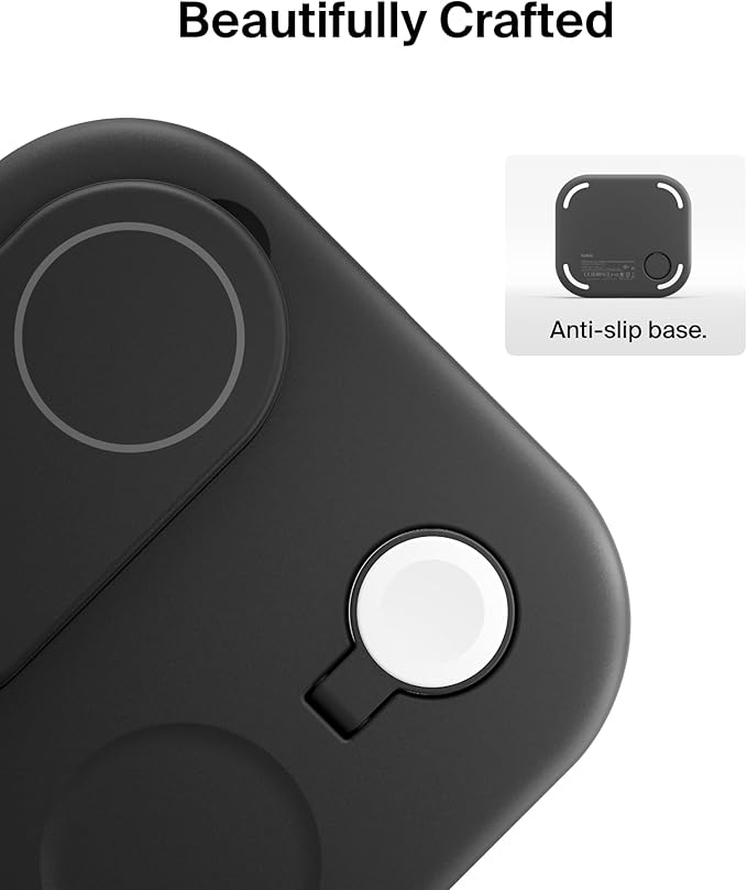 Belkin 3-in-1 MagSafe-Compatible iPhone Charger 15W, Foldable Magnetic Qi2-Certified Wireless Charging Station for iPhone 17, Apple Watch Series 10, AirPods 4, Pixel 10, w/Non-Slip Base & PSU - Black