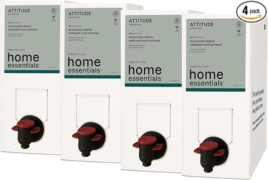 ATTITUDE Multi-Purpose Cleaner with Essential Oils, EWG Verified, Plant and Mineral-Based Ingredients, Vegan Household Products, Bulk Refill, Lavender and Rosemary, 67.6 Fl Oz (Pack of 4)