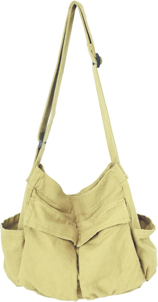 KlaOYer Canvas Messenger Bag Large Hobo Bag Crossbody Shoulder Bag Tote Bag with Pocket for Women and Men