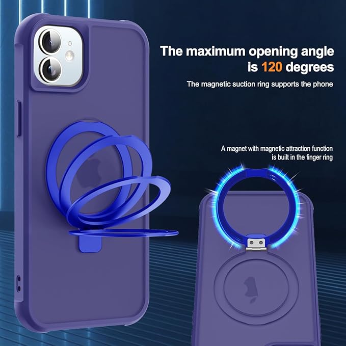 Compatible with iPhone 11 Case with Invisible Magnetic O-Ring Stand Military-Grade Translucent Case for iPhone 11 6.1" [Compatible with Mag-Safe][Great Grip Feeling], Navy