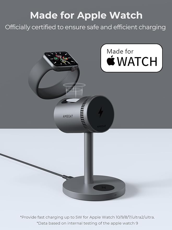 3 in 1 Charging Station Compatible with MagSafe, Cooling Wireless Charger 15W Qi2 Certified for iPhone 17/16/15/14/13/12, Samsung S25, Apple Watch, AirPods (45W PD Charger Included)