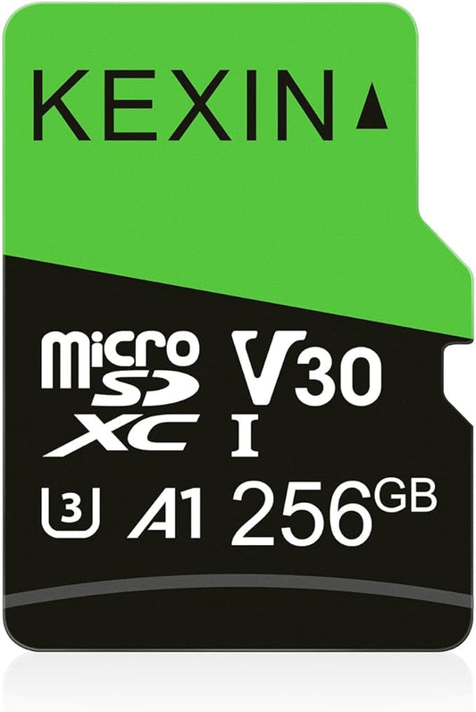 KEXIN 256GB Micro SD Card with SD Adapter microSDXC Memory Card UHS-I A1 V30 U3 Micro SD Card Full HD High Speed TF Card for Smartphone Tablet Action Camera Dash Cam Drone Game Console