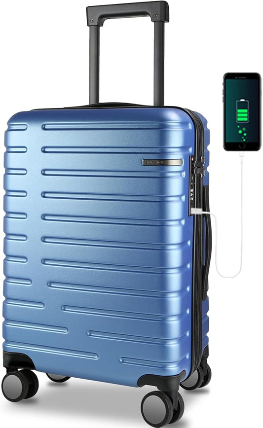 EMPSIGN Carry On Luggage with Spinner Wheels, Hard Shell Carry-On Expandable Suitcase 21x14x9 Airline Approved & Built-in TSA Lock, Durable Travel Rolling Suitcase, Carry-On 20-Inch, Light Blue