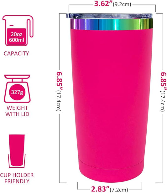 20 oz Stainless Steel Tumbler with Lid and Straw Double Wall Vacuum Insulated Coffee Mug Powder Coated Cup for Hot and Cold Drinks (Rosy,12 pack)