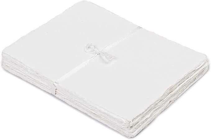 Watercolor Paper - 7.5 X 11 inches - Mixed Media Watercolor Paper - 150 GSM Thick Deckle Edge Virgin Cotton Handmade Paper - Off White