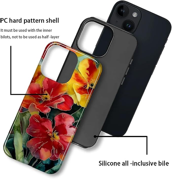 Case for iPhone 14 Plus Case,Vintage Floral Girly Design - Hybrid Dual Protection Silicone + Hard PC Shockproof Full Body Cover Slim Anti-Scratch Protective Case for Men Women