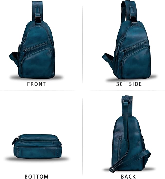 IVTG Genuine Leather Sling Bags for Men and Women Chest Shoulder Backpack Handmade Crossbody Motocycle Daypack