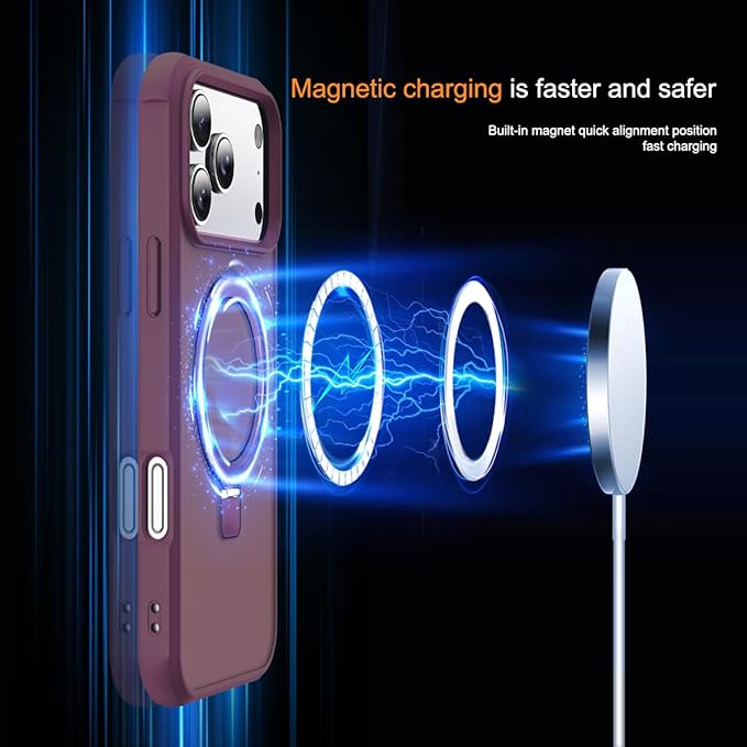 Compatible with iPhone 17 Pro Case with Invisible Magnetic O-Ring Stand Military-Grade Translucent Phone Case for iPhone 17 Pro 6.3" [Compatible with Mag-Safe][Great Grip Feeling], Wine Red