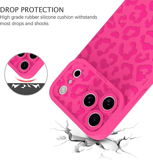 ZIYE Designed for iPhone 17 Pro Max Case Hot Pink Leopard Pattern Phone Case with Camera Protection,Soft TPU Silicone Rubber Protective Cover Cheetah Design Cases Compatible with iPhone 17 Pro Max