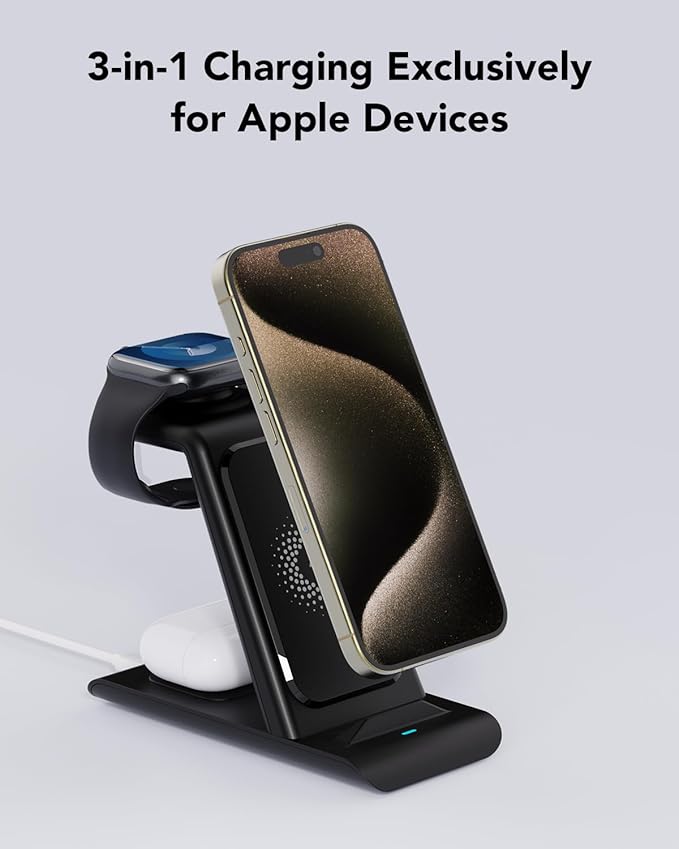 HATALKIN 3 in 1 Wireless Charging Station Compatible for Apple Products Multiple Devices Charger for Apple Watch Ultra 11 10 9 8 7 SE AirPods Pro iPhone 17 16 15 14 13 Pro Max/X/XS Fast Charger Stand