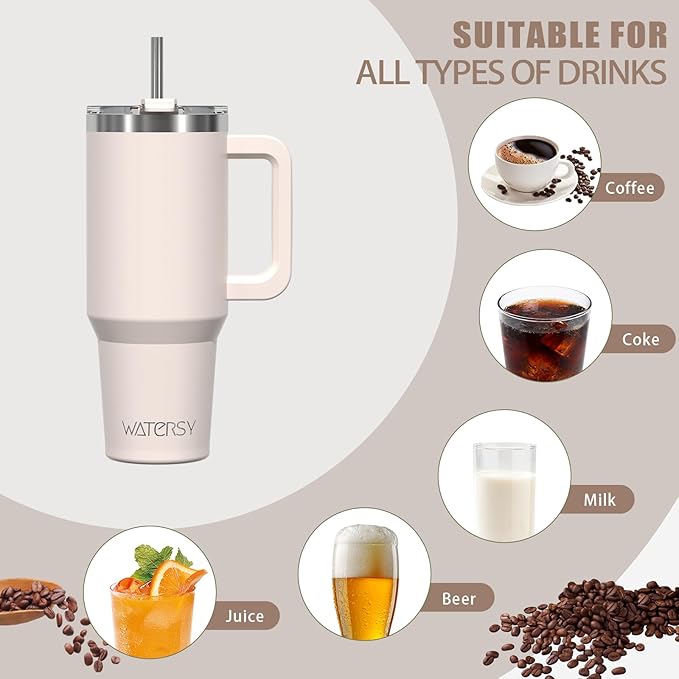 20 oz Tumbler with Handle,Tumbler with Lid and Straw,Double Wall Insulated Cup Stainless Steel Travel Mug(Cold for 34 Hours),Water Bottle for Iced Tea,Coffee,Cold Beverages(Ivory Beige)