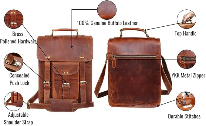 jaald Genuine Leather Messenger Bag Vintage Laptop Crossbody Bag Satchel Man Purse Shoulder Bag for man woman office bag