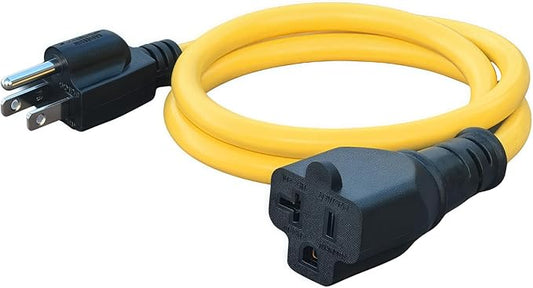 3-Feet 15 Amp Household AC Plug to 20 Amp T Blade Adapter Cable，14AWG 3-Foot 15 Amp to 20 Amp Plug Adapter Cord Nema 5-15P to 5-15R/5-20R 20Amp Comb AC Power Cord, Yellow