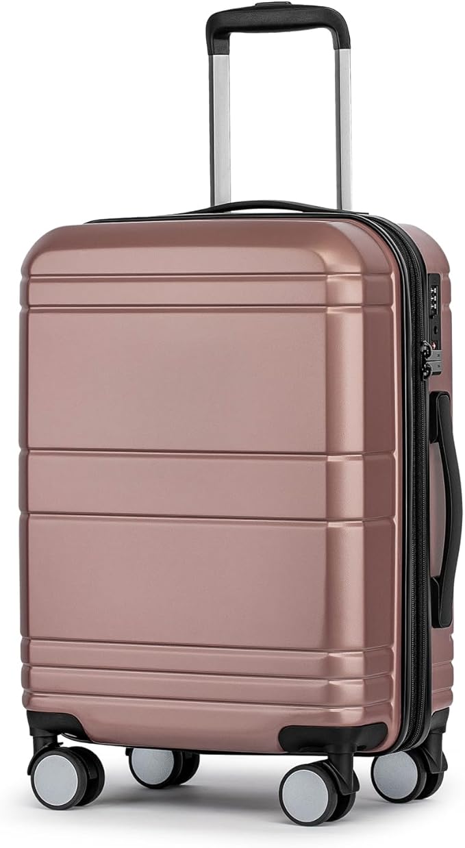 KYME Carry On Luggage 22x14x9 Airline Approved with TSA Lock Hard Shell Carry On Suitcase Lightweight Suitcases with Wheels Small Luggage for Men Women,Carry-On 20 Inch,Rose Gold