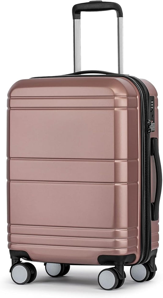 KYME Carry On Luggage 22x14x9 Airline Approved with TSA Lock Hard Shell Carry On Suitcase Lightweight Suitcases with Wheels Small Luggage for Men Women,Carry-On 20 Inch,Rose Gold