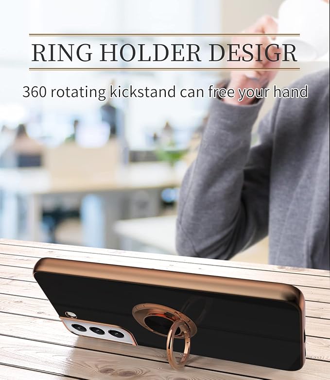 Tnarru Compatible for Samsung Galaxy S22 Plus Case with Ring Holder Kickstand [with Magnetic] Soft TPU Shockproof Electroplated Protective Phone Case for Galaxy S22+ 5G Black