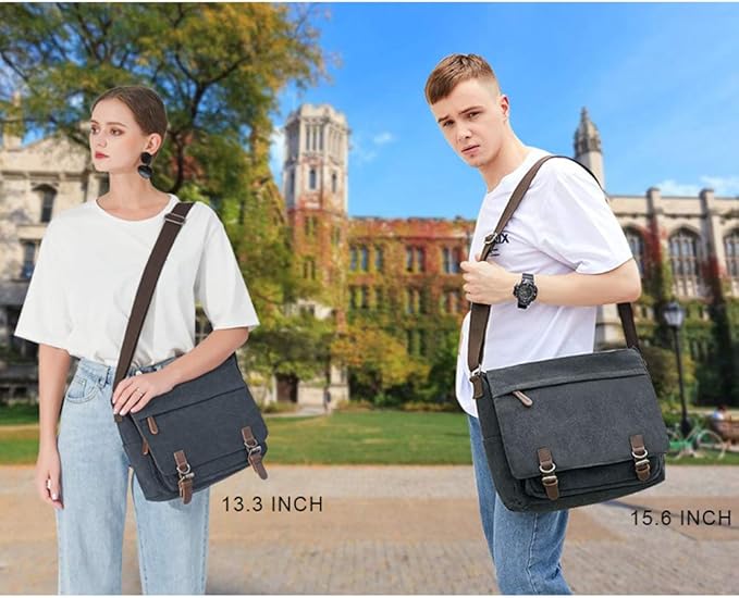 Messenger Bag for Men Retro, Canvas Satchel casual Briefcases Laptop Bag fit 13.3 15.6 Inch