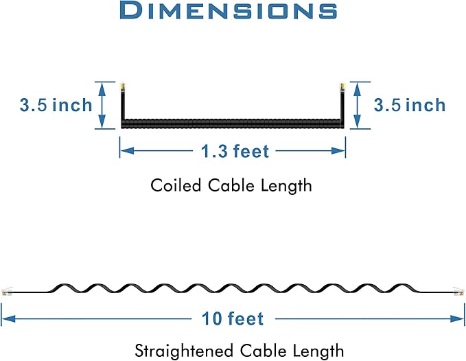 NECABLES 2+2Pack No Tangle Phone Cord for Landline 2pcs Telephone Handset Cord and 2pcs Detangler for Desk Phone Black