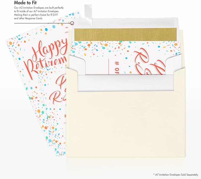 LUXPaper A2 Foil Lined Invitation Envelopes | Peel & Press | 4 3/8" x 5 3/4" | White w/Gold LUX Lining | 70lb. Text | 50 Qty