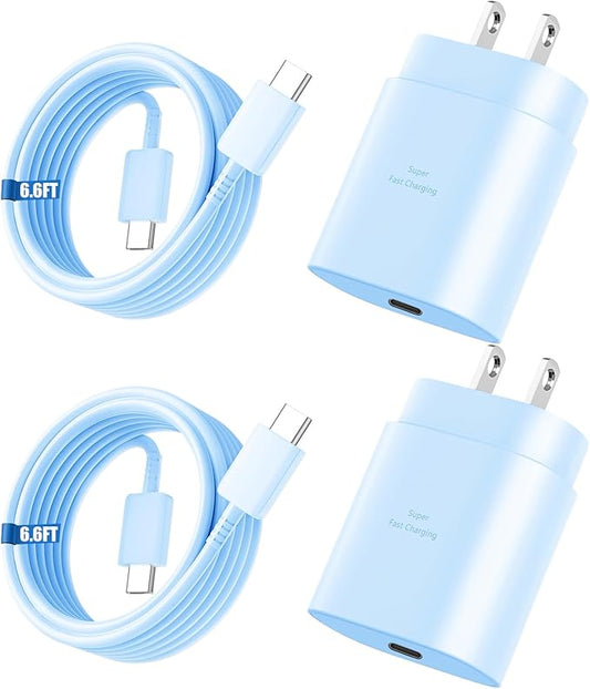 Super Fast Charger Type C, 25W USB C Wall Charger Fast Charging for Samsung Galaxy S25 Ultra/S25/S25+/S24+/S24 Ultra/S24/S24+/S23 Ultra/S22 Ultra/S21 Ultra with 6.6FT Long Type C Charger Cable 2Pack