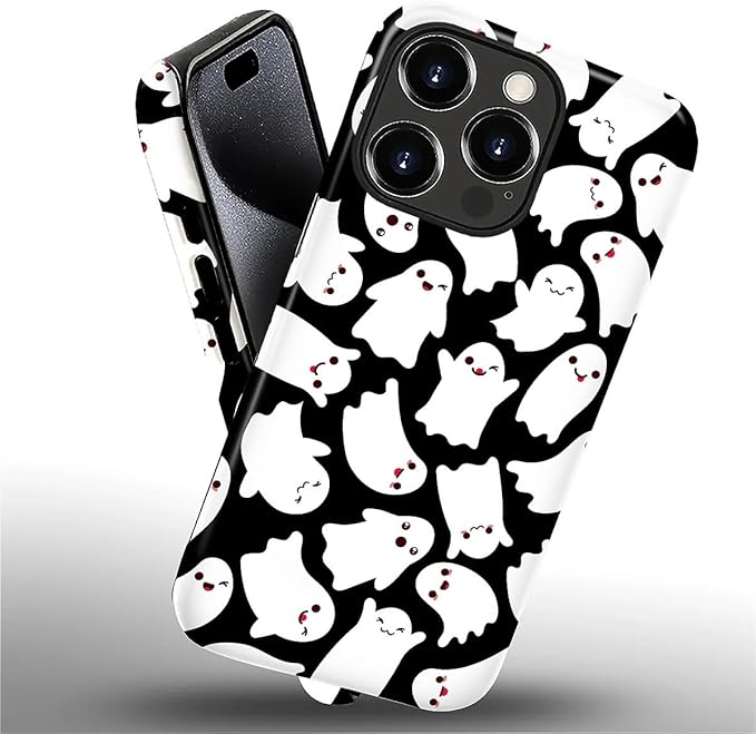 Case for iPhone 16 Pro Max Case,Halloween Ghosts Bats Design - Hybrid Dual Protection Silicone + Hard PC Shockproof Full Body Cover Slim Anti-Scratch Protective Case for Men Women