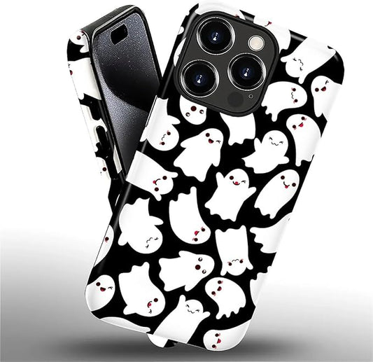 Case for iPhone 16 Pro Max Case,Halloween Ghosts Bats Design - Hybrid Dual Protection Silicone + Hard PC Shockproof Full Body Cover Slim Anti-Scratch Protective Case for Men Women