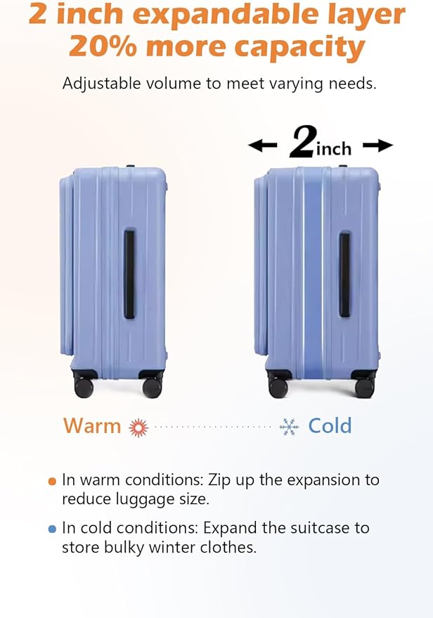 HotWay 24 Inch Expandable Checked Luggage with Cup Holder, Hardside TSA Approved Luggage with Spinner Wheels, Top Opening Suitcase For Travel, Gray