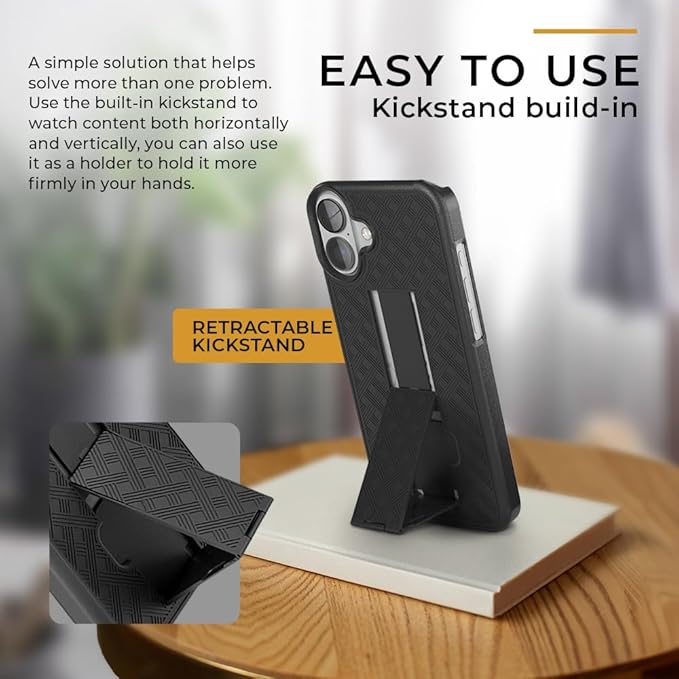 MOTIVE iPhone 16 Plus Holster Case, Belt Clip Case, Shell Holster Combo, Slim Rugged Drop Shockproof Protective Cover with Kickstand (6.7") | Ranger Series