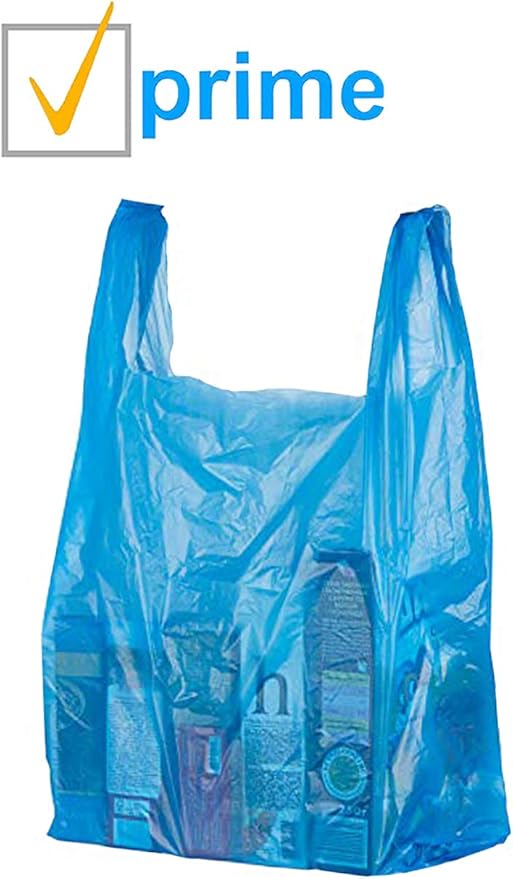 Blue T-Shirt Bags, 20 x 10 x 36 Inches. Pack of 300 Plastic Merchandise Bags, 20 Micron. Unprinted Grocery Bags with Handles. High Density Polyethylene Shopping Bags for Small Business