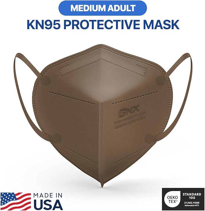 BNX KN95 Face Masks Made in USA (Adult Large, Adult Medium, Kids Small) (Earloop) (Model: E95/E95M/E95S)