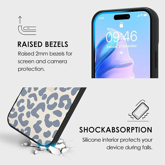 Compatible with iPhone 17 Pro Case with Finger Hand Strap Kickstand, Trendy Cool Leopard Cheetah Print Phone Case for Women Men, Full Camera Protection Shockproof Protective Cover, White