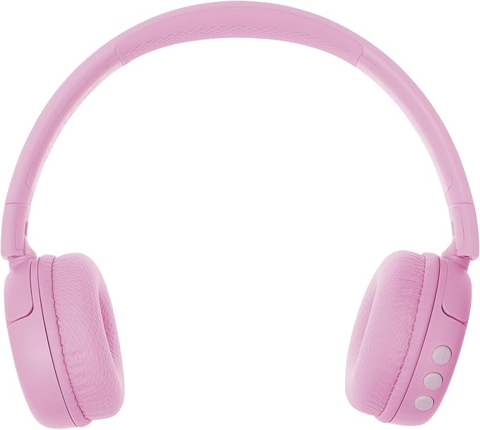 BuddyPhones POP Fun | Foldable Bluetooth Kids Headphones + Microphone, Works Wired or Wireless - SafeAudio Volume Limiting for iPhone/iPad/Tablet/PC and More (Pink)