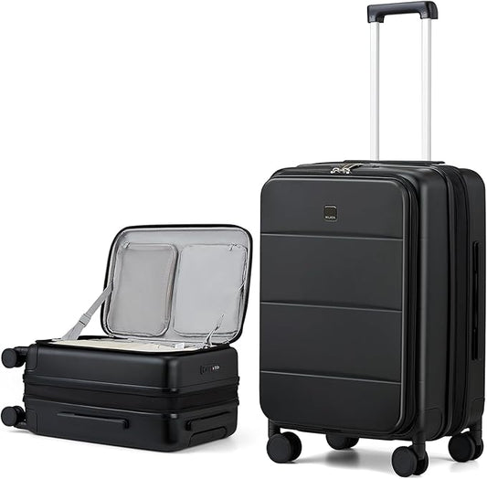 MILADA Expandable Checked Luggage 24 Inch Top Opening Travel Luggage Hard Shell Suitcases with Wheels TSA Approved Luggage Trunk Rolling Medium Checked Suitcase, Black