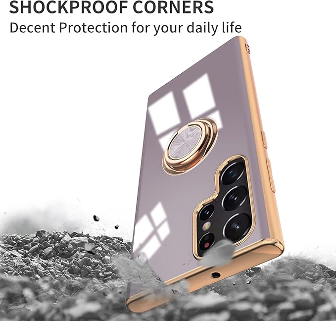 Tnarru Compatible for Samsung Galaxy S22 Ultra Case with Ring Holder Kickstand [with Magnetic] Soft TPU Shockproof Electroplated Protective Phone Case for Galaxy S22 Ultra 5G Purple