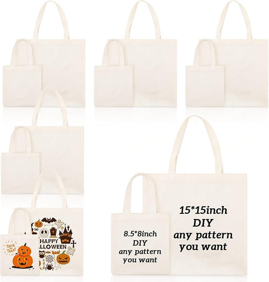 Amylove 12 Pcs Mini Tote Bag Sublimation Blank Canvas Tote Bags Reusable Grocery Luggage DIY Sack Goody for Party Even (15 x 15 Inch,8.5 x 8 Inch,Natural Color)