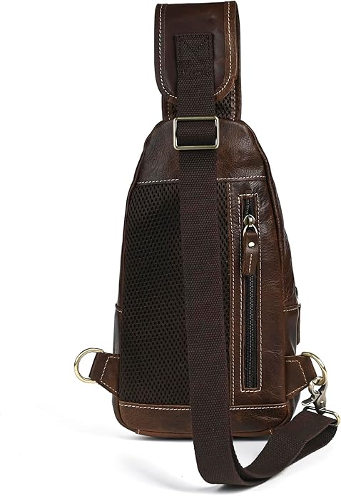 Genuine Leather Hiking Travel DayPack Sling Crossbody Triangle Chest Pack Bag For Men Women 8241