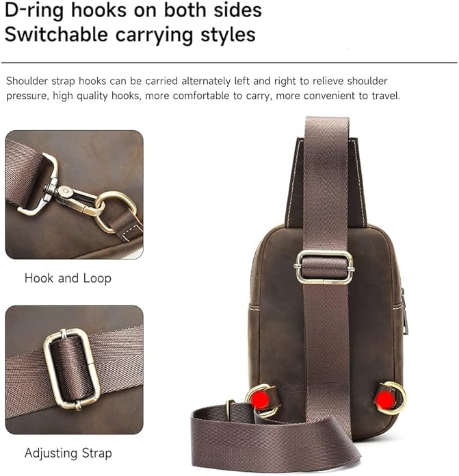 Genuine Leather Sling Bags for Men Crossbody Purse Vintage Small Messenger Shoulder Bag for Phone Side Chest Daypack Bag