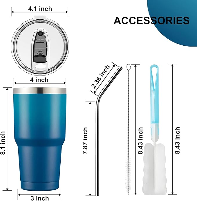 COMOOO 30oz Stainless Steel Tumbler Bulk with Lid and Straw Insulated Tumbler Coffee Cup Durable Double Wall Vacuum Travel Coffee Mug Thermal for Hot and Cold Drinks Dark Night, 8 Pack