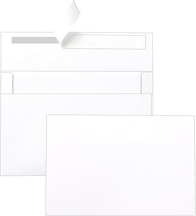 100 Packs Blank White Note Cards and Envelopes 4 x 6 Heavyweight Single Panel Cardstock and A4 Envelopes Printable Self Seal for Greeting Cards, Wedding Invitations, Baby Showers