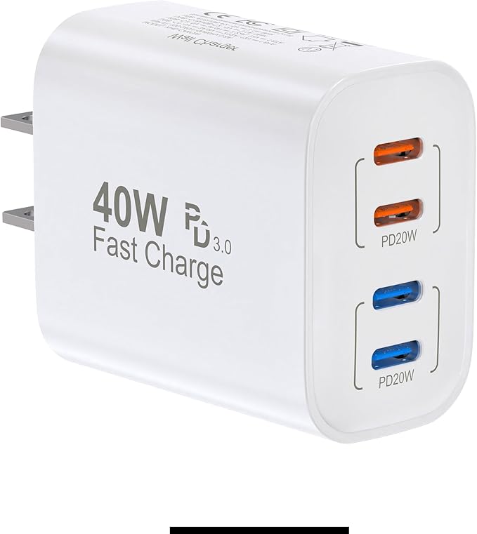 40W USB C Charging Block, 4 USB C Ports, Type C Wall Plug Fast Charger Cube, Power Adapter Box for iPhone 16, 15, 14, 13, 12, 11, Galaxy Phones, Watch, Tablet, Smartphones (White 1Pack)