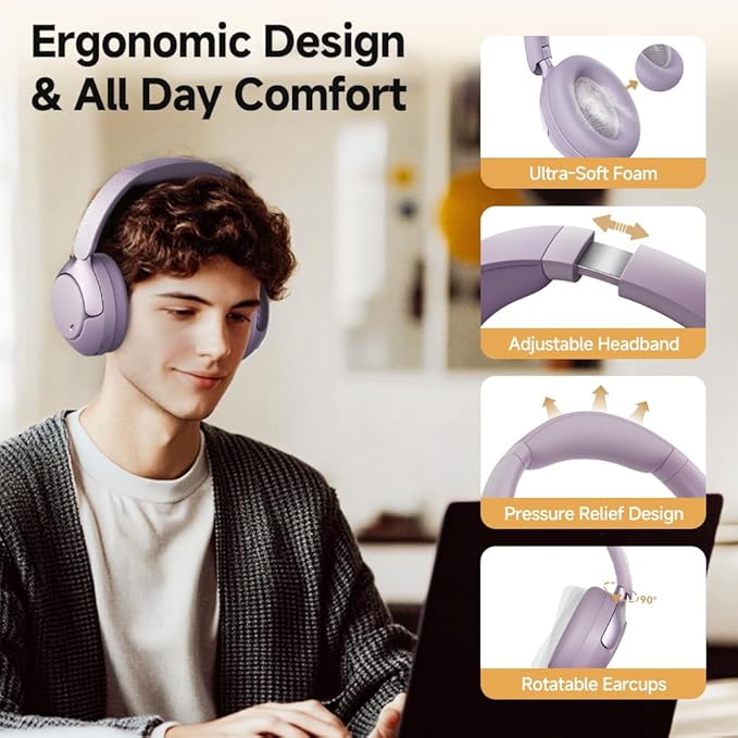 QCY H3 PRO Adaptive ANC Wireless Headphones Over Ear, 50dB Active Noise Cancellation with Multiple Modes, LDAC Hi-Res Wireless Audio, 55H Playtime, Custom EQ via App, Bluetooth 5.4