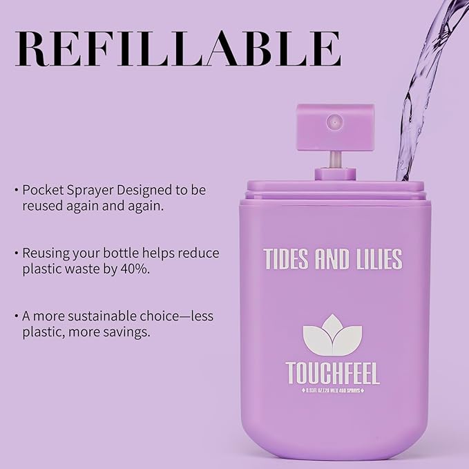 Power Mist Hand Sanitizer Spray, Scented Hydrating Hand Sanitizers Travel Size Refillable, Pocket Portable 1-Pack (Tides and Lilies) 0.93Fl Oz 460-Sprays Each