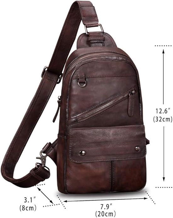 Genuine Leather Sling Bag for Men and Women Vintage Handmade Sling Backpack Shoulder Purse Crossbody Chest Bag