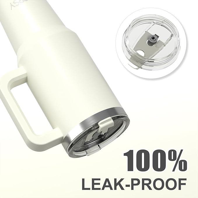 30 oz Tumbler with Handle,Tumbler with Lid and Straw,Double Wall Insulated Cup Stainless Steel Travel Mug(Cold for 34 Hours),Water Bottle for Iced Tea,Coffee,Cold Beverages(Cream White)