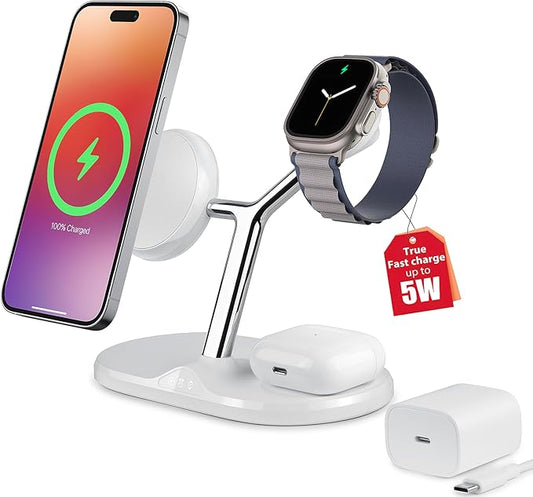 3-in-1 Wireless Charging Station for Apple Devices - Fast Charging Station for iPhone and Watch with MagSafe, Stable Charger Stand for iPhone 12-15 & iPhone 16 & iWatch & AirPods