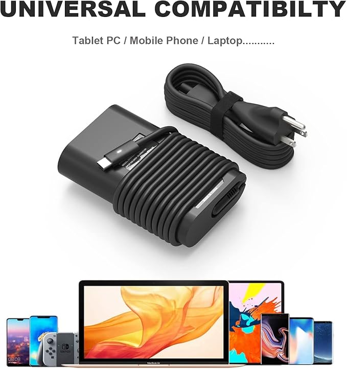 65w 45w USB-C Type C Laptop Charger Compatible with Dell Latitude 7275 7370 5420 5285 5290 5520 XPS 13 9250 9360 9365 9370 9380 9350 Chromebook 3100 3400 la65nm170 02YK0F Adapter Power Cord